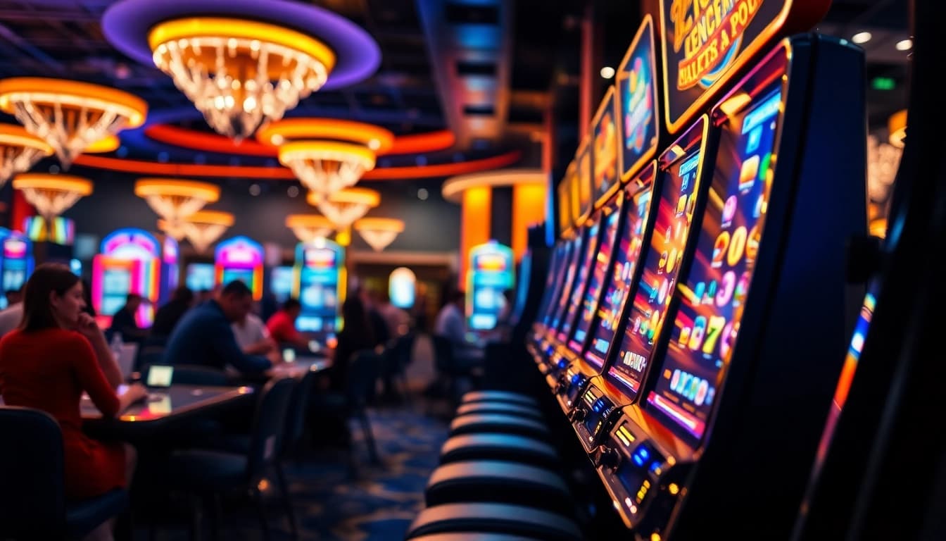 Engaging slot gambling experience showcasing vibrant machines and players eagerly spinning reels.