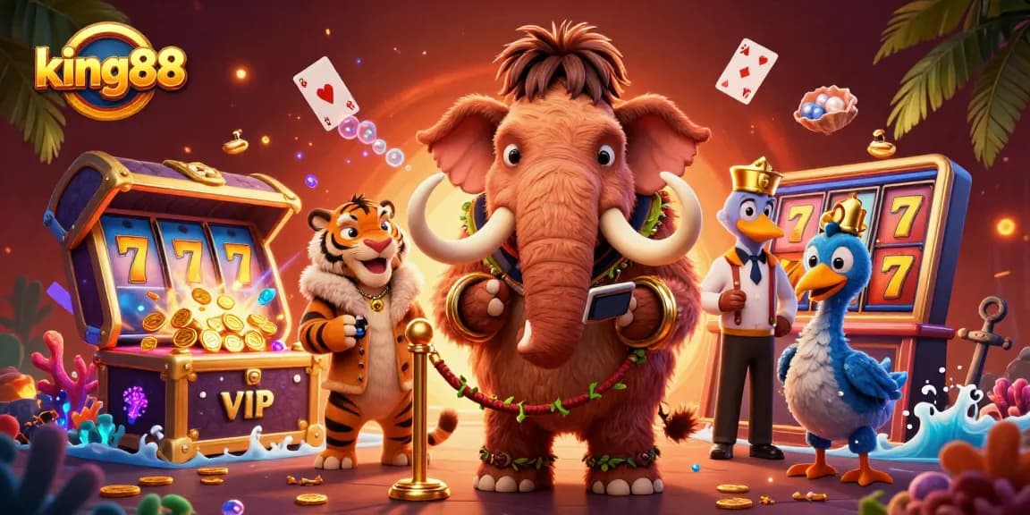 Experience king88 with a vibrant casino bouncer scene filled with colorful slot game elements.