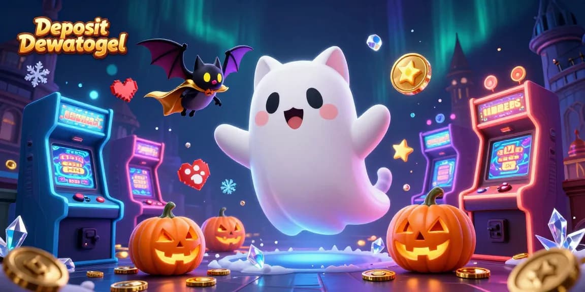Engage in thrilling gameplay with Deposit Dewatogel amidst a spooky casino scene featuring cheerful characters.