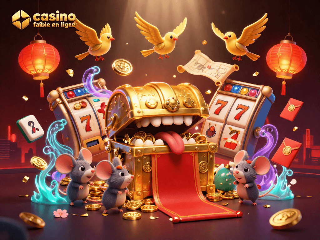 Profitez d'une expérience de jeu immersive en découvrant un casino fiable en ligne avec un coffre aux trésors et une ambiance festive.