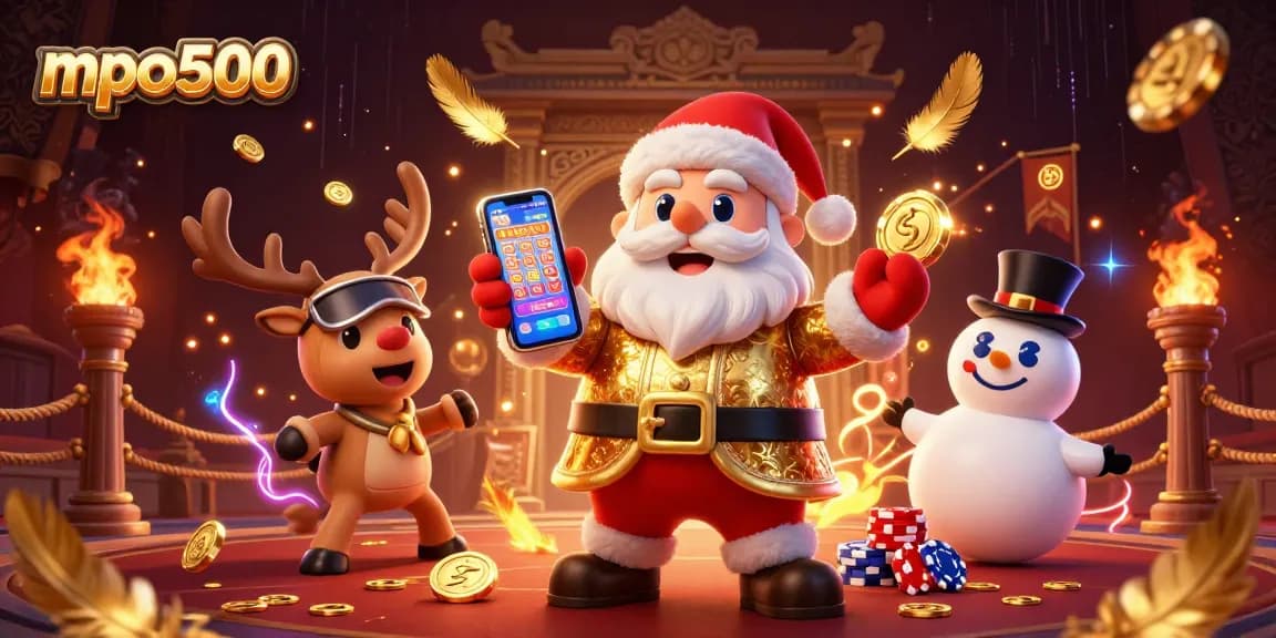 Win big with mpo500: Santa at the casino with vibrant characters and festive elements