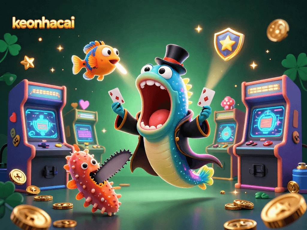 Experience excitement with keonhacai as dynamic sea creatures perform magic tricks in a vibrant casino scene.