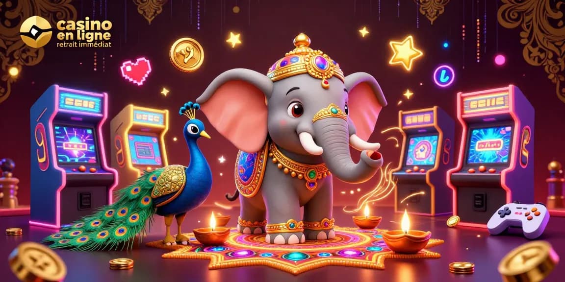 Vivez l'excitation du casino en ligne retrait immédiat avec cette illustration dynamique et colorée.