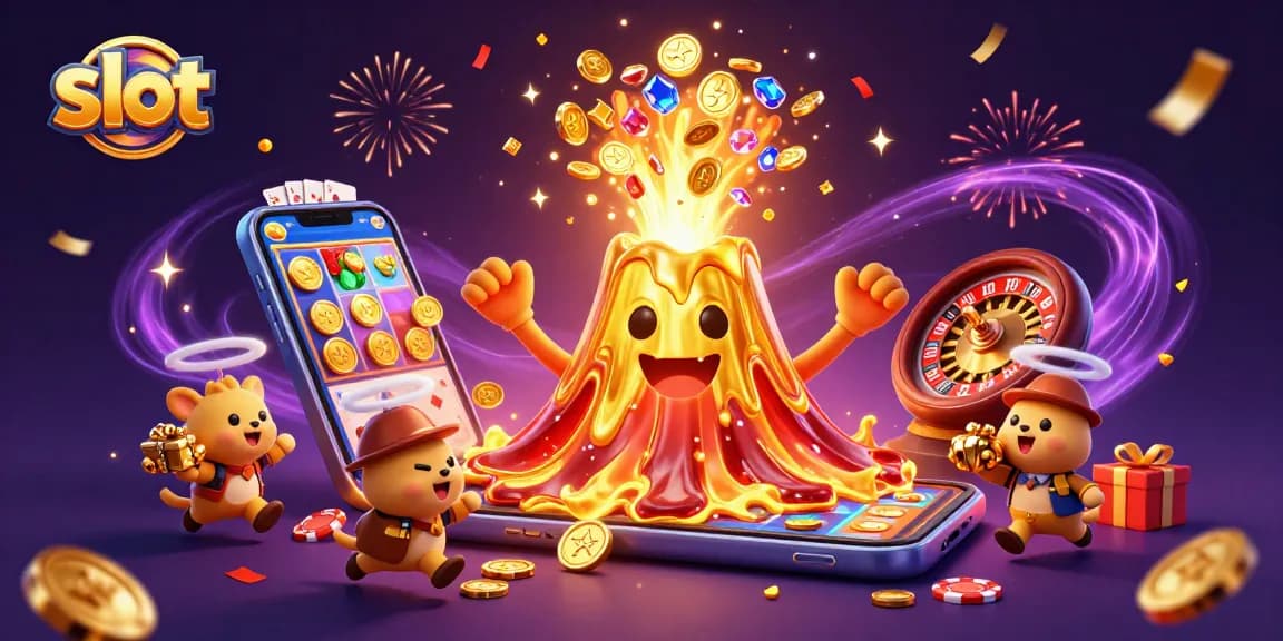 Memenangkan jackpot slot di atas gunung emas yang meletus dengan harta karun berhamburan
