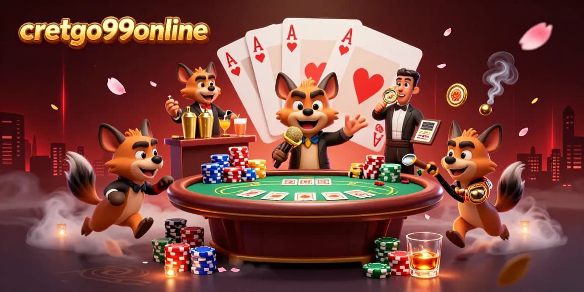 Engage in the fun at cretgo99online's vibrant casino with hyenas and dynamic gaming scenes.