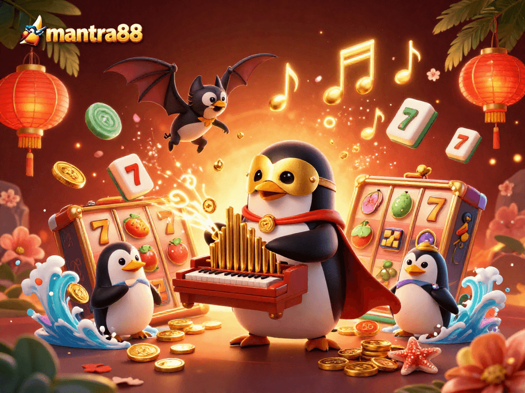 Experience the thrill of mantra88 with vibrant slot gaming elements and a whimsical fantasy scene.