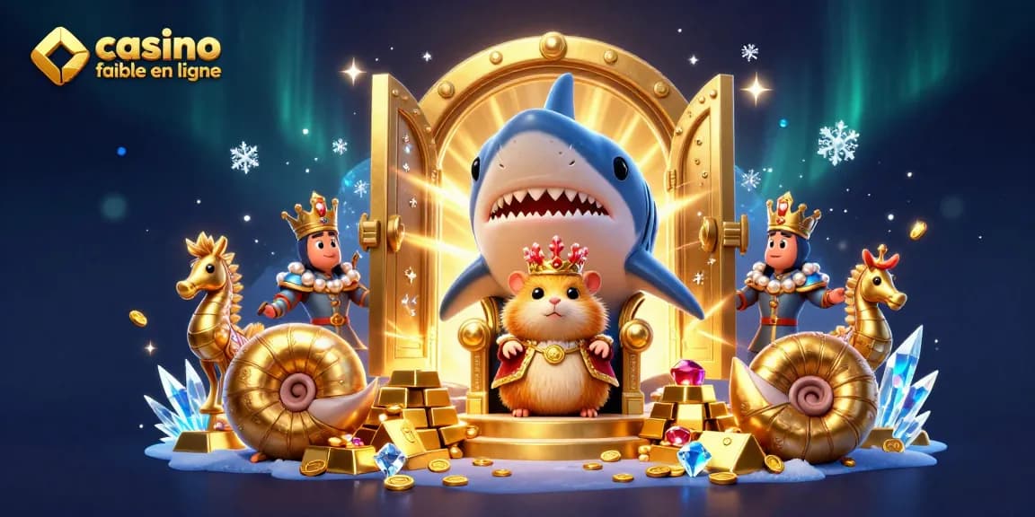 Casino fiable en ligne : illustration dynamique d'un roi hamster ambré et ses gardes aux trésors scintillants.