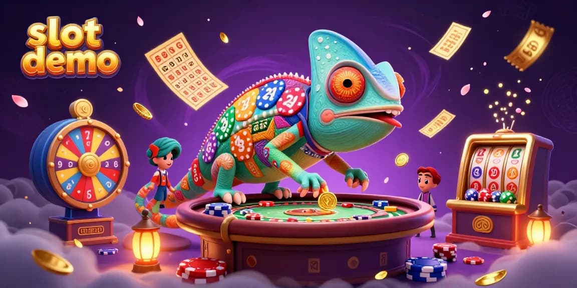 Experience thrilling slot demo action with a vibrant casino scene featuring colorful reels, golden coins, and dynamic graphics.