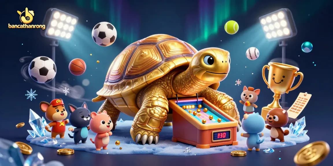 Bancathanrong sports-themed casino scene with a cartoon tortoise and dynamic elements