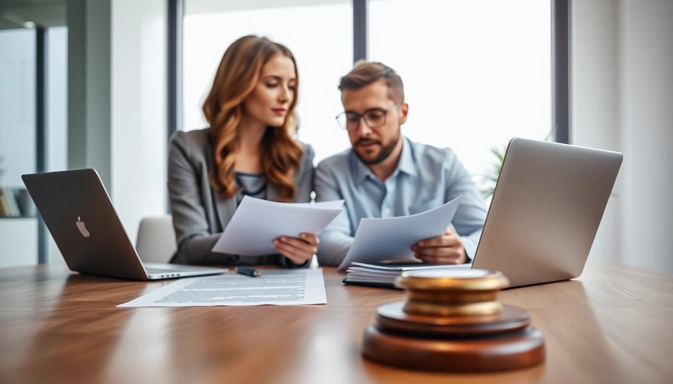 Discussing Family Law Financial Agreements in a professional office setting with legal documents.