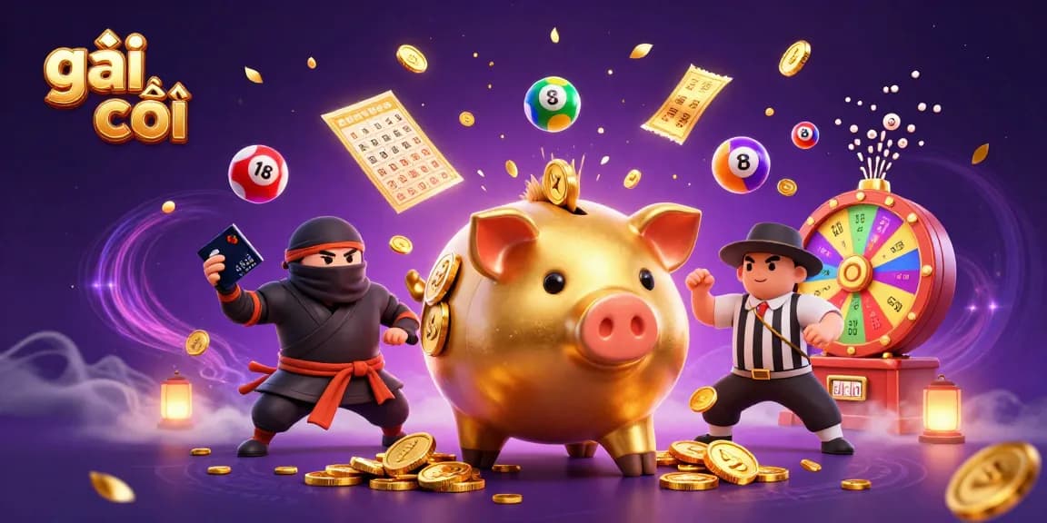 Experience the thrill of gái gọi with a dynamic casino illustration showcasing a piggy bank sumo wrestler.