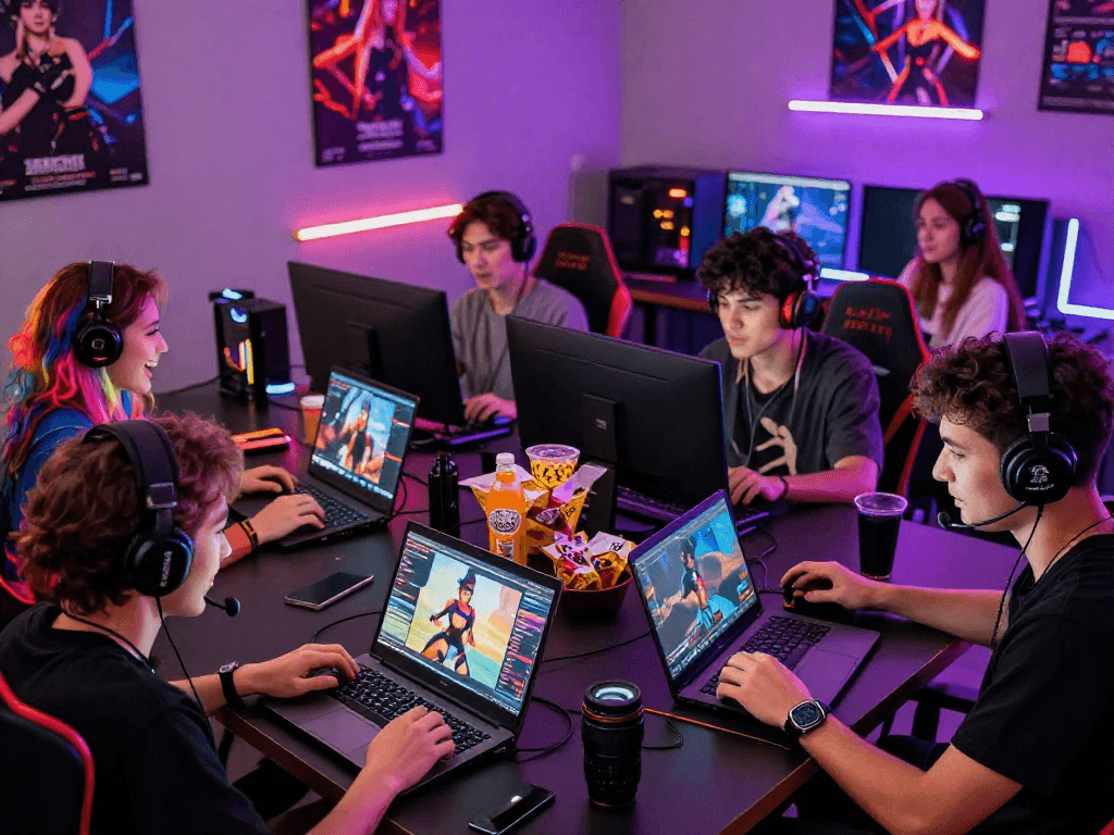 Engaged players enjoying vibrant sex games in a lively gaming room.