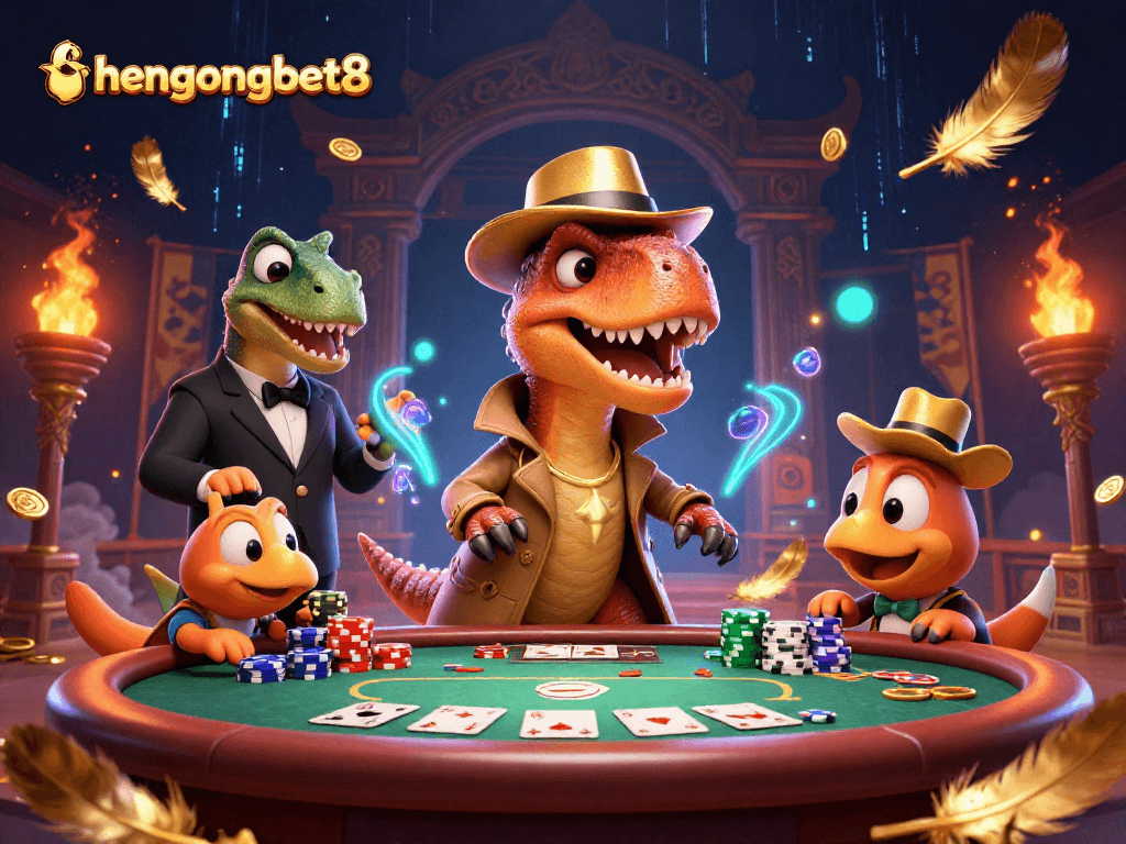 Watch the velociraptor card counter and stegosaurus boss as hengongbet8 poker gameplay heats up with dynamic action.