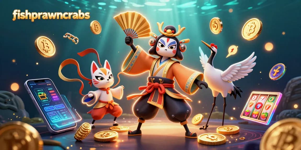 Experience fishprawncrabs excitement with vibrant gambling-themed 3D illustration showcasing dynamic characters.
