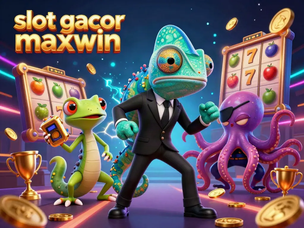 Engage the thrill of slot gacor maxwin with vibrant 3D characters in a dynamic casino scene.