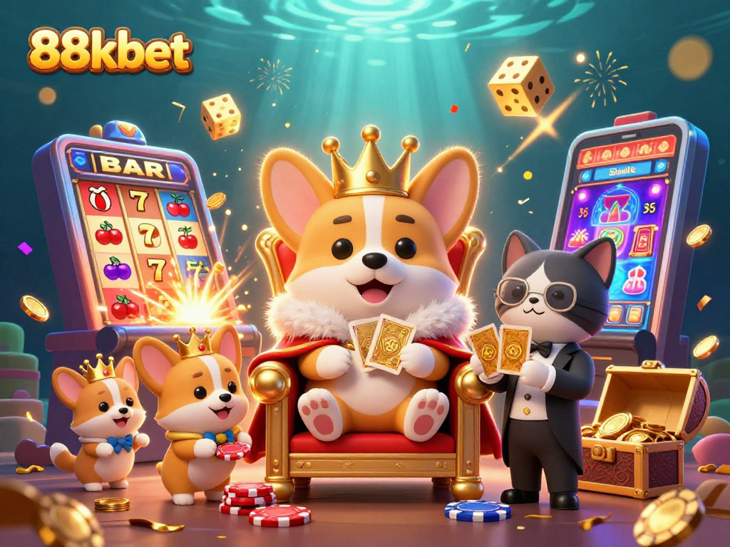 88kbet brings thrilling casino fun as a royal corgi takes center stage with treasures.