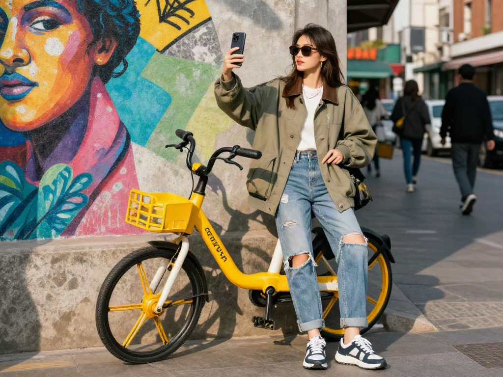 Cece Rose nude styled in urban fashion, confidently posing against vibrant street art.