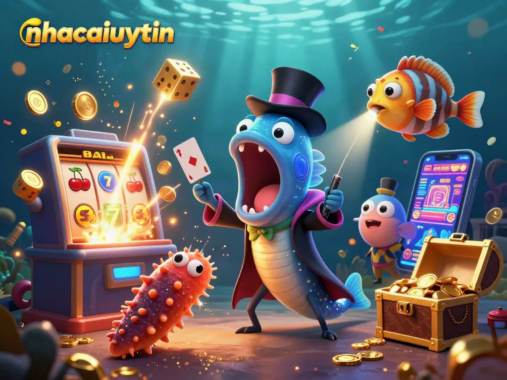 Engaging 3D illustration depicting nhacaiuytin with vibrant characters performing in a lively casino-themed scene.
