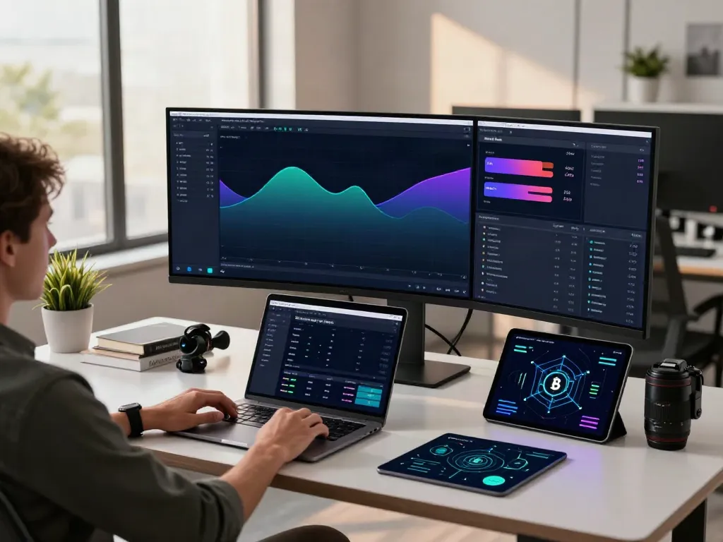 日経平均 リアルタイム API trading workspace with cryptocurrency charts, DeFi interface, and sophisticated technology.