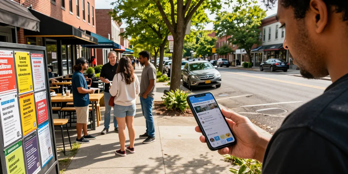 Engaging local community using BedPersonal ad app in vibrant urban setting.