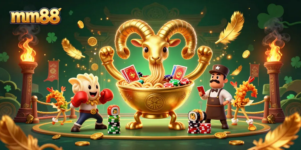 Experience thrilling mm88 gameplay with a lively scene featuring unique characters and casino elements.
