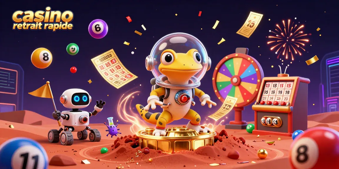 Casino de retrait rapide avec un gecko martien et des éléments de jeux d'argent.