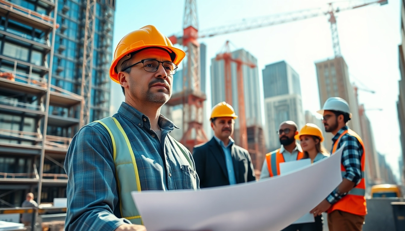 Manhattan Construction Manager coordinating a complex urban project with a plan in hand.