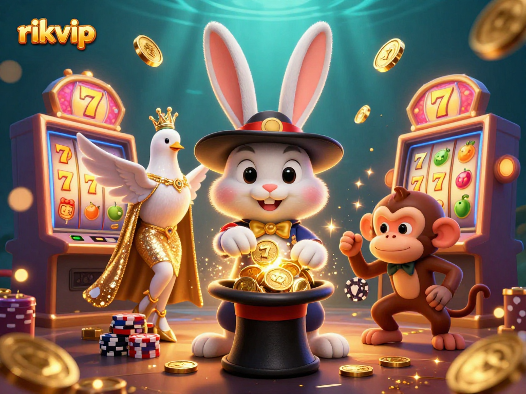 Experience thrilling wins with rikvip featuring a magician rabbit, dazzling dove, and playful monkey.