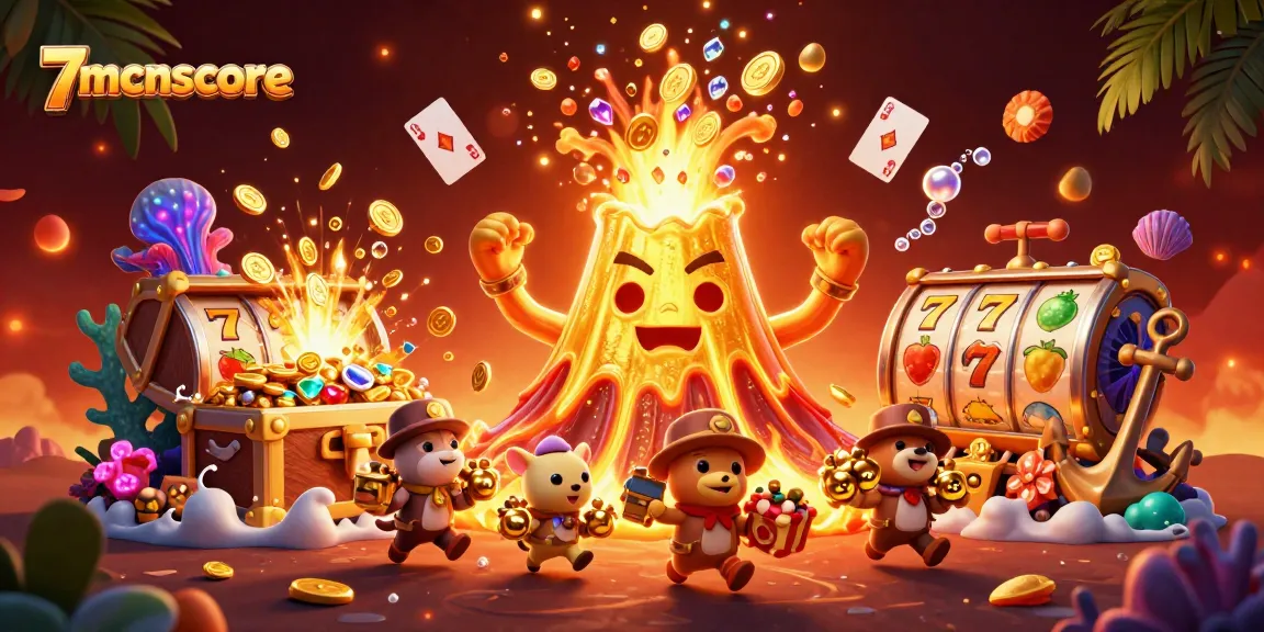 Engage with the thrilling 7mcnscore gaming experience featuring a golden volcano and treasures.