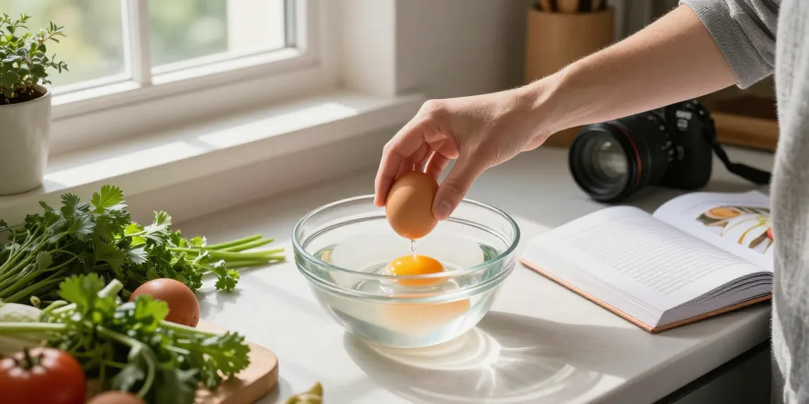 Uji kesegaran telur dengan metode Egg Float Test di https://www.eggfloattest.com/contact di dapur yang hangat dan ramah keluarga.