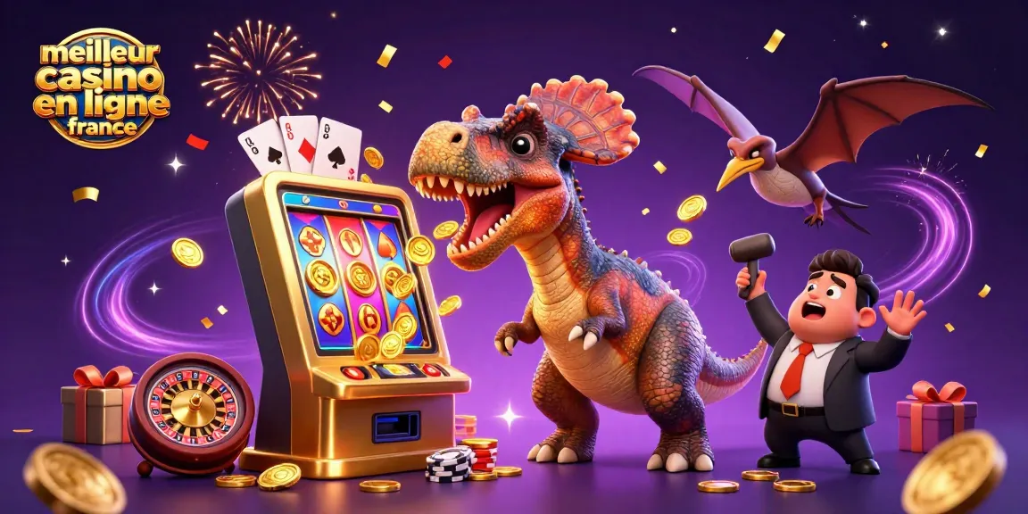L'illustration présente un pachycéphale frappant une machine à sous dorée, représentant le meilleur casino en ligne en France.