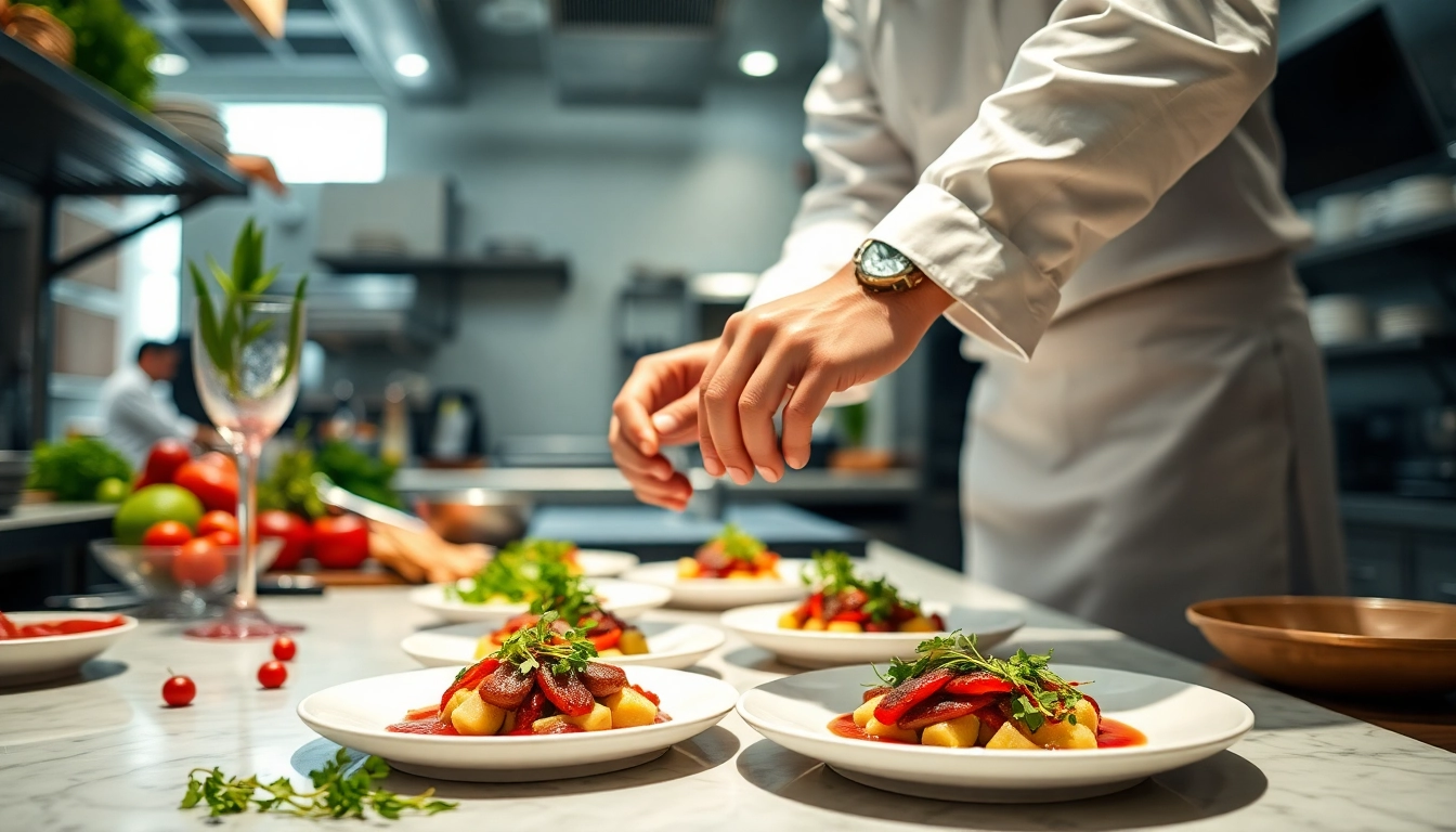 Chef crafting gourmet dishes with colors while emphasizing the slot online experience.