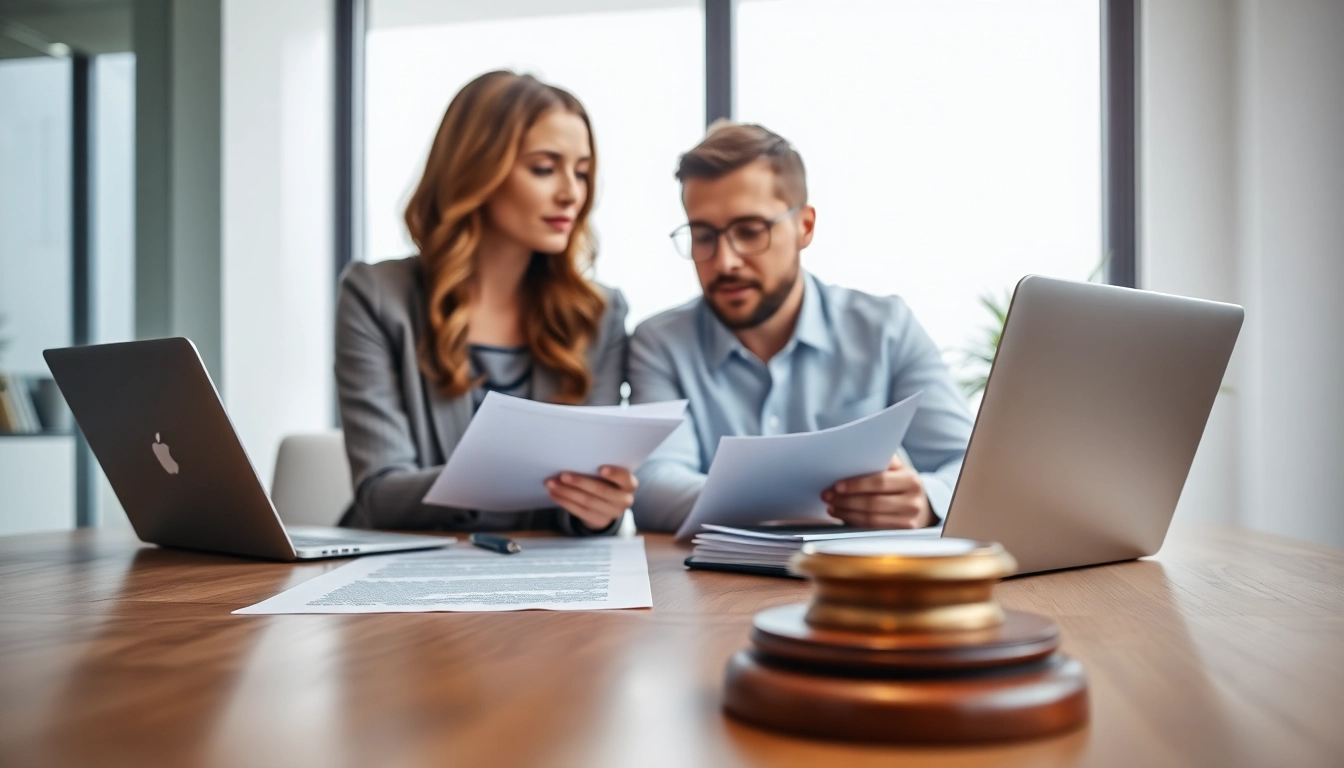 Discussing Family Law Financial Agreements in a professional office setting with legal documents.