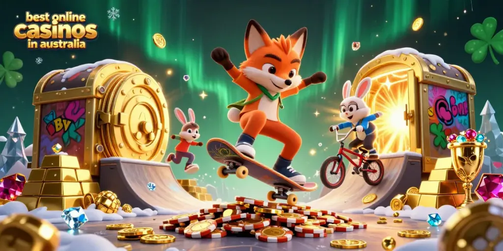 Explore the best online casinos in Australia through this vibrant 3D illustration of gaming fun.