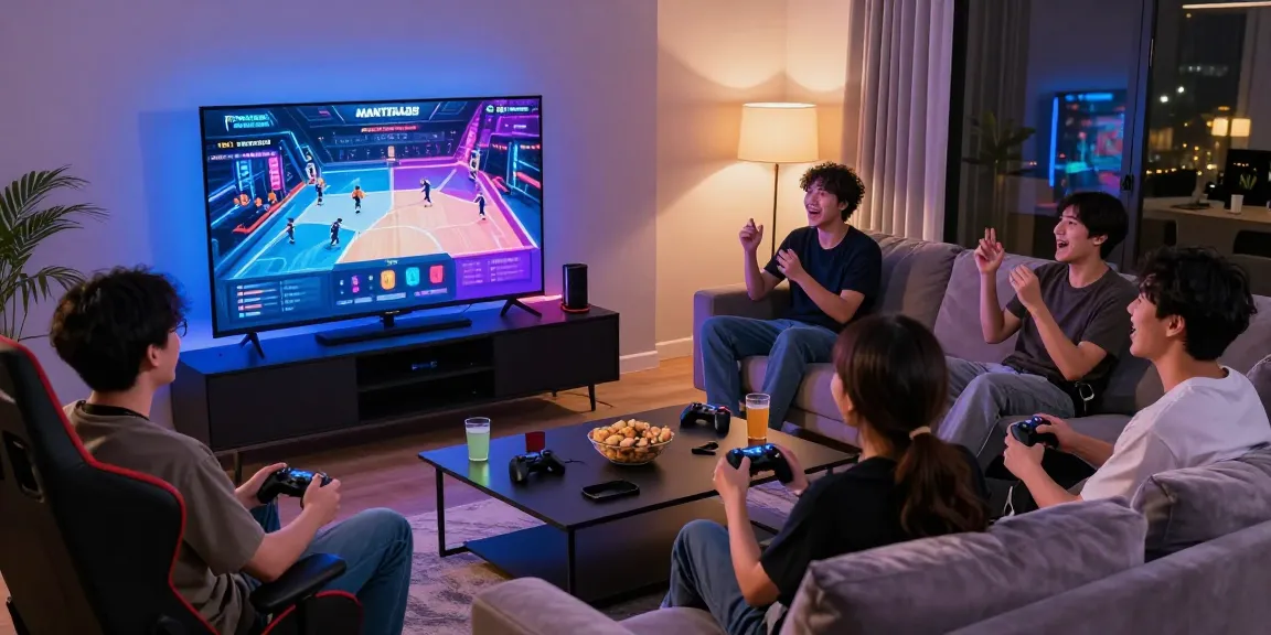 Group of friends enjoying online gaming on MANTRA88 platform, ullesthorpe.org experience in a cozy living room setting.