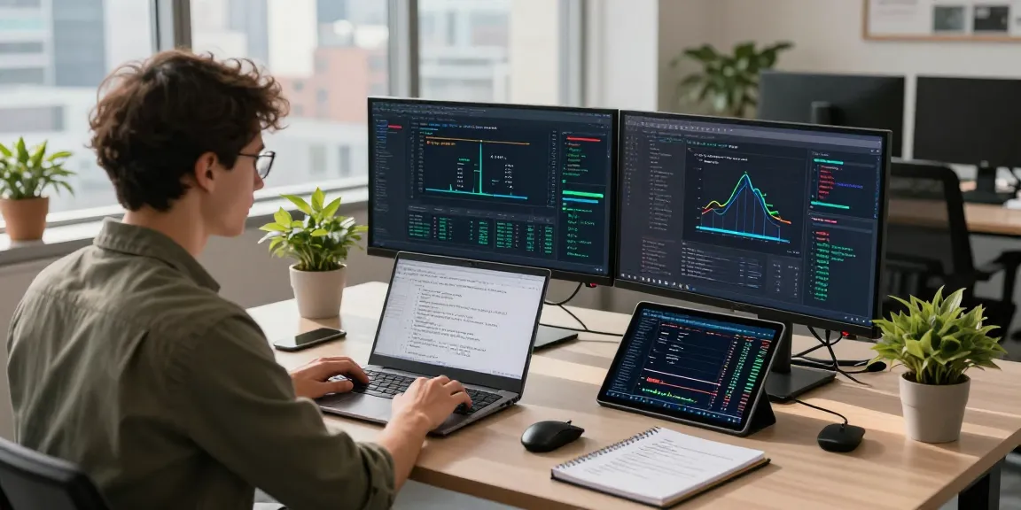 Focused developer analyzing precious metal tick data API in a modern office environment with live market analytics.