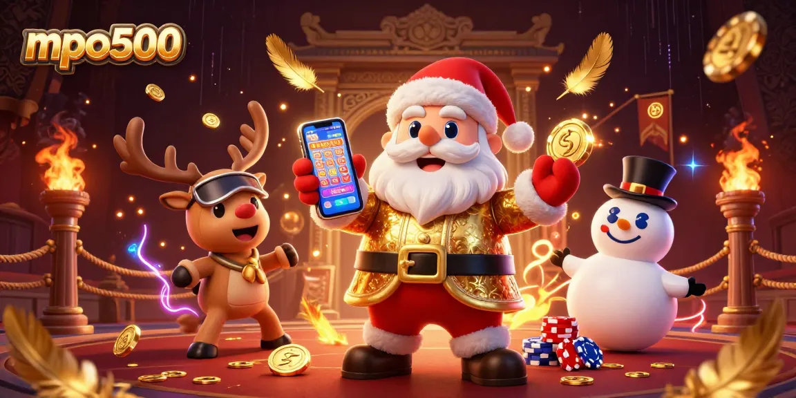 Win big with mpo500: Santa at the casino with vibrant characters and festive elements