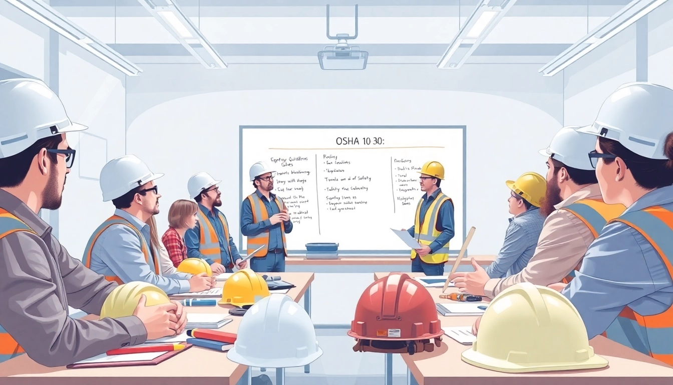 Engaged workers learning OSHA 10 30 hour construction san antonio safety procedures in an interactive classroom.