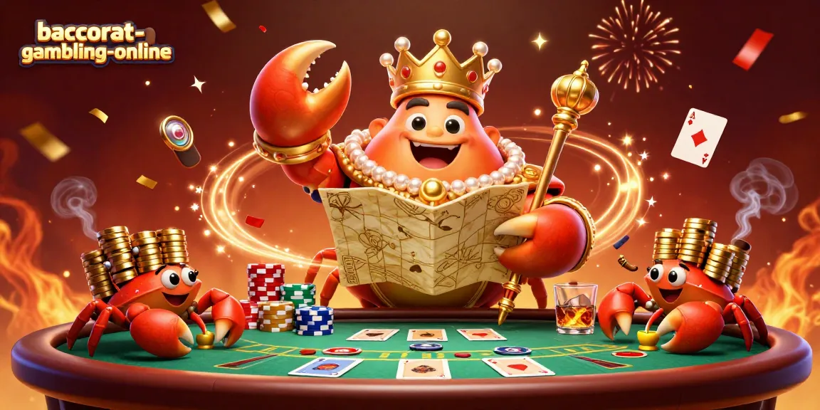 baccarat-gambling-online brings excitement with a golden crab emperor ruling at a vibrant baccarat table.