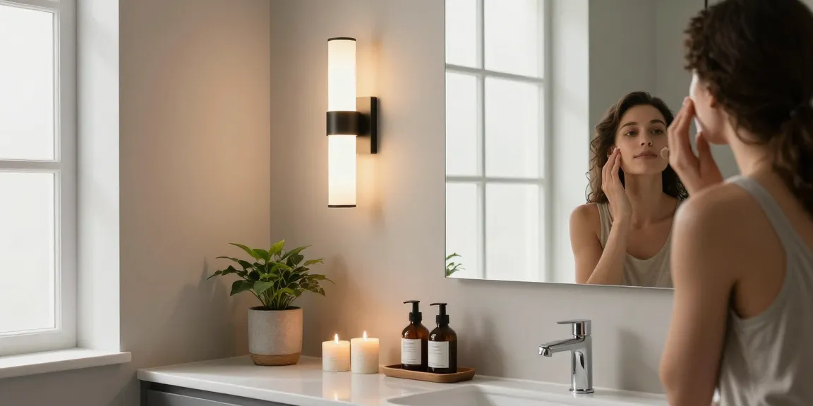 Aplica baie modernă cu iluminare LED, contribuind la un decor elegant și relaxant.