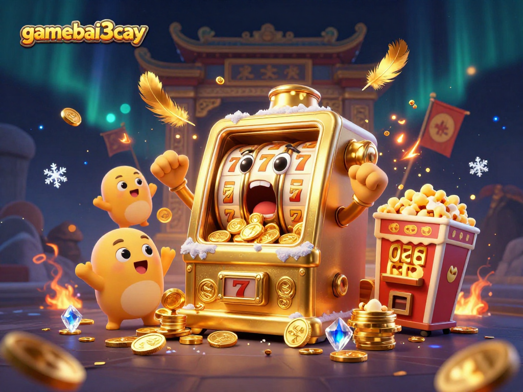 Experience exciting wins with gamebai3cay as golden slot machines celebrate jackpots amidst vibrant casino elements.