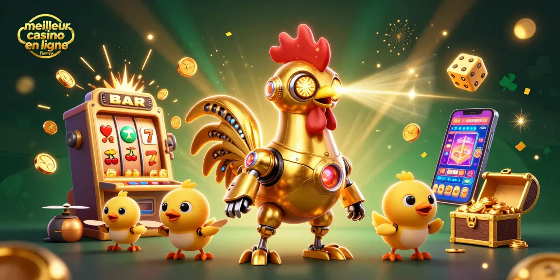 Découvrez le meilleur casino en ligne France avec un robot en or et une machine à sous flamboyante.