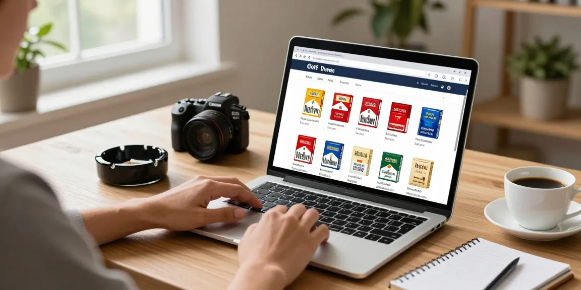 Browse cheap cigarettes online Australia including popular brands in a cozy, inviting home workspace.