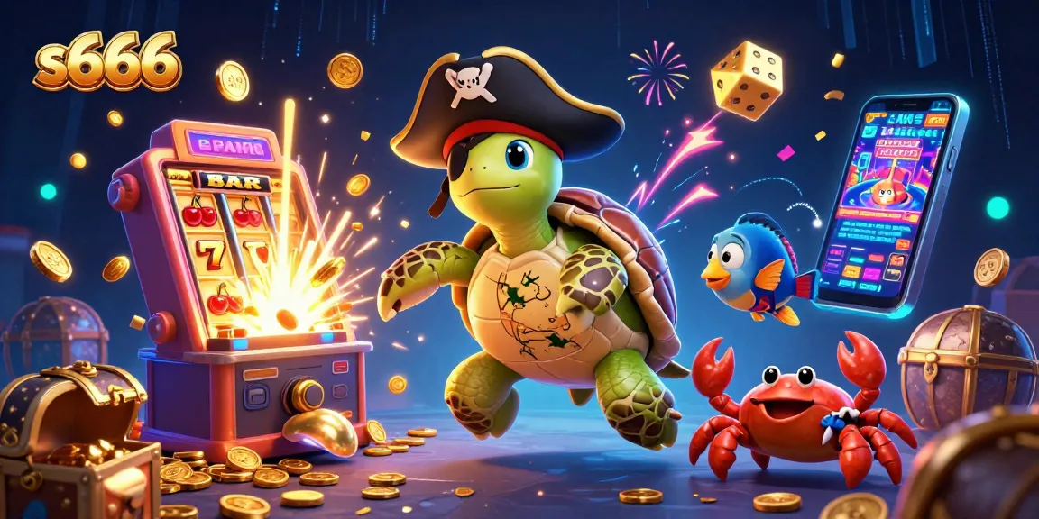 s666 casino adventure with a pirate turtle, crab, and parrotfish amid jackpot treasures