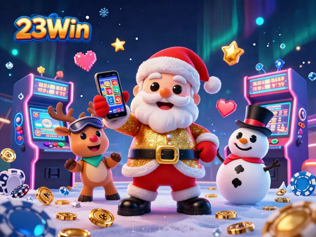Engage with 23Win's exciting jackpot slots through Santa and his casino-themed friends.