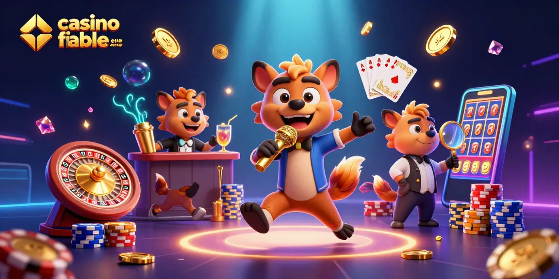 Illustration dynamique d'un "casino fiable en ligne" avec des hyènes animées au bar, scène pleine de pièces dorées.