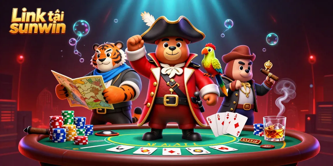 Engage with the thrilling link tải sunwin: a pirate captain, tiger, and parrot at a poker table.