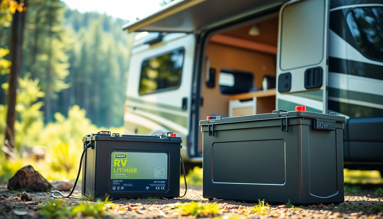 Showcase of lithium RV batteries installed in a camper, illustrating modern off-grid power solutions.