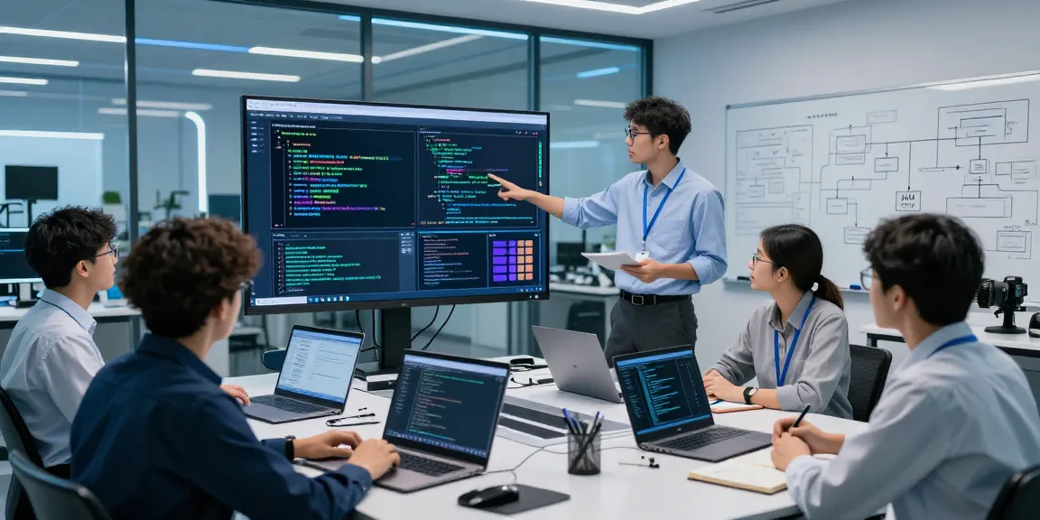 Innovative team discussing AI-Generated Image Detection technology results in a modern laboratory setting.