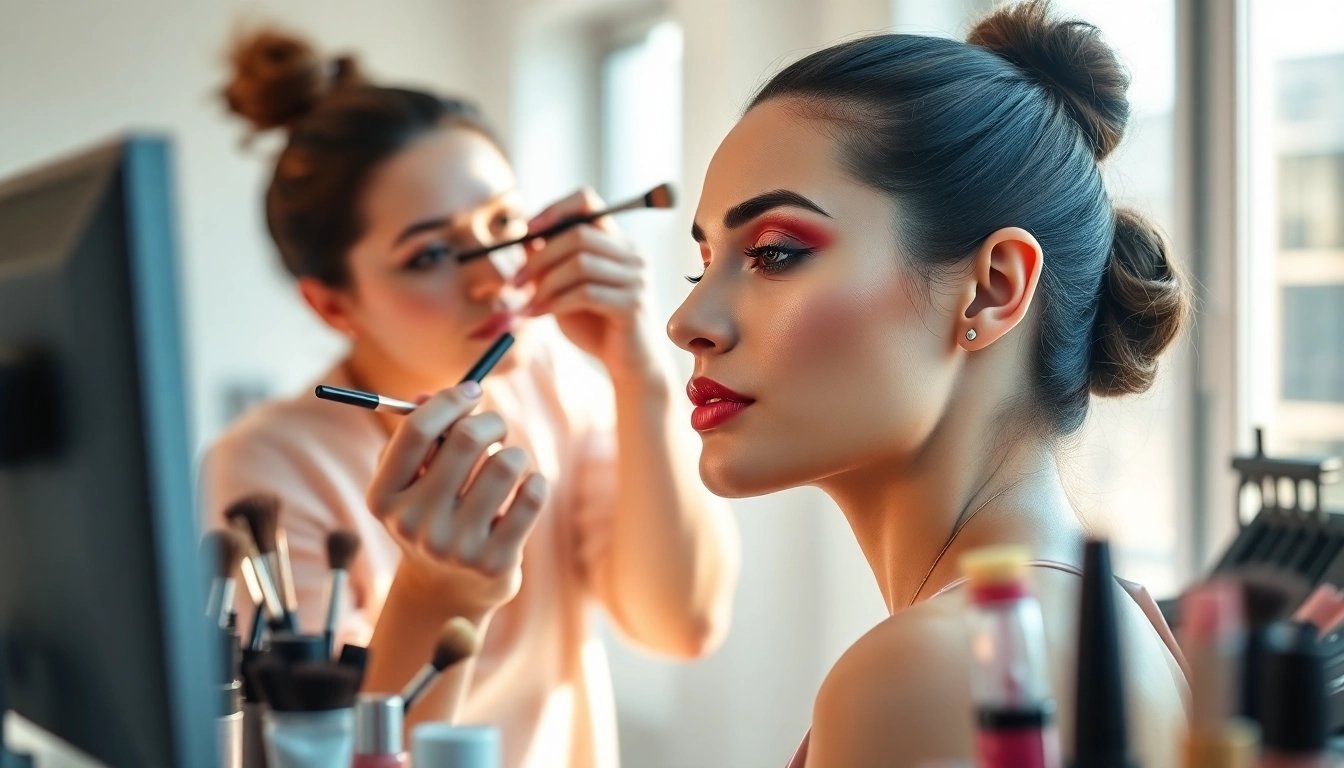 Transforming beauty through HD makeup application Dallas in a bright studio setting.